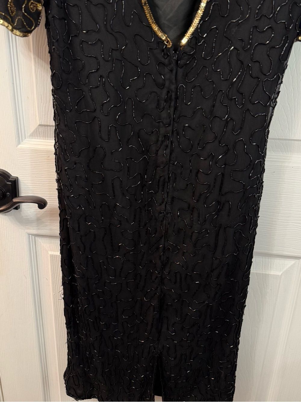 Vintage Embellished Black Cocktail Dress w/ Multicolor Floral Beading NYE Dress - Picture 14 of 15